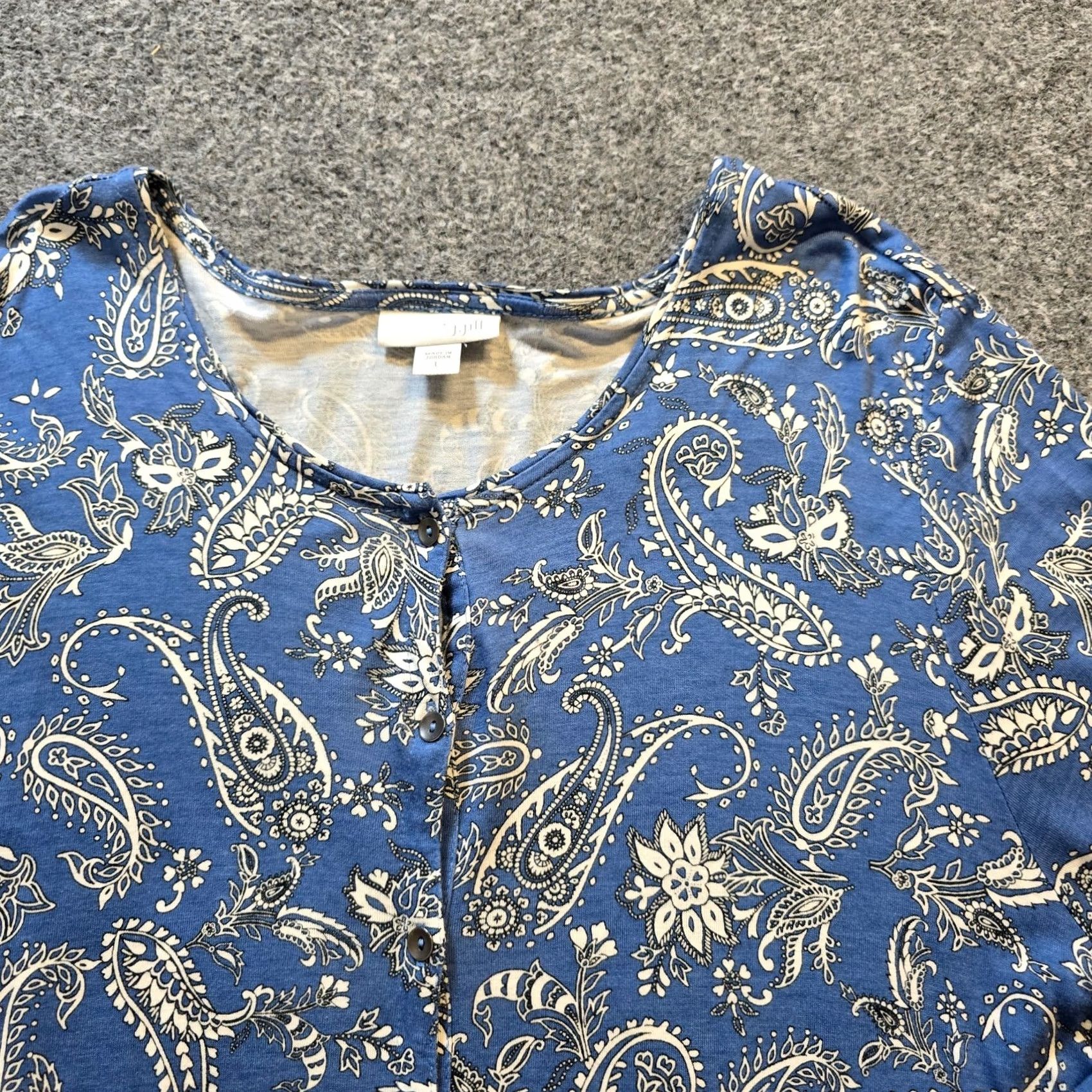 J. Jill J. Jill Dress Women L Blue Paisley Long Sleeve 1/4 Button Stretch Casual Shirt Dress Size L / US 10 / IT 46 - 2 Thumbnail