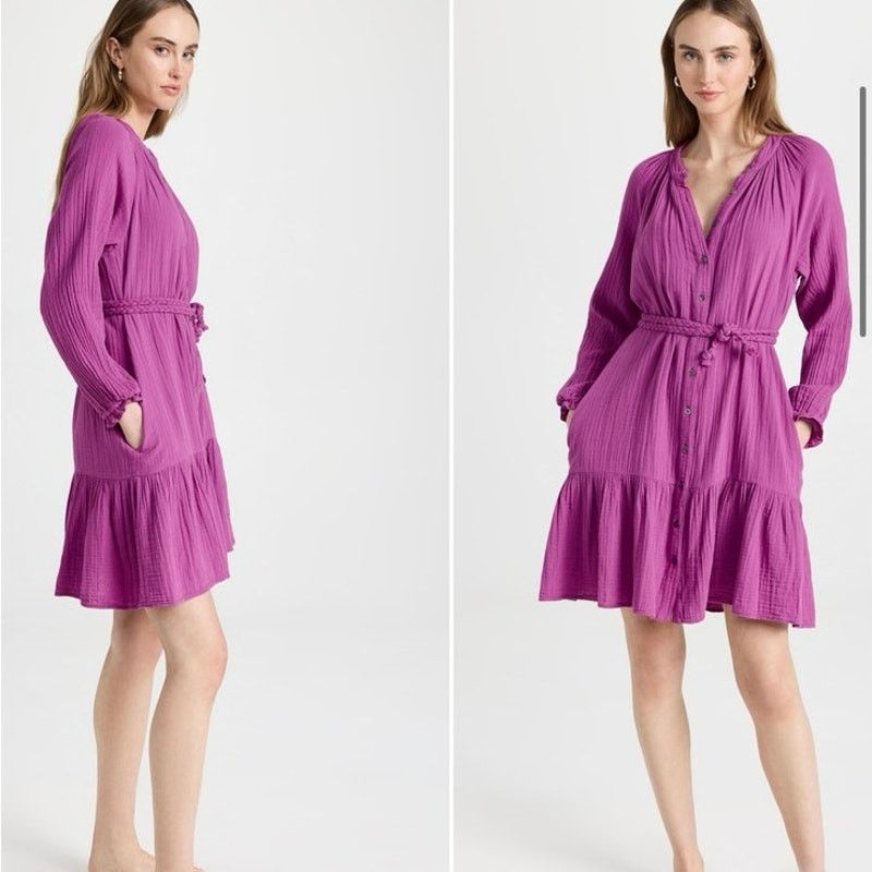 XIRENA Rainey Dress 100% Cotton Tiered Belted Bramble Berry
