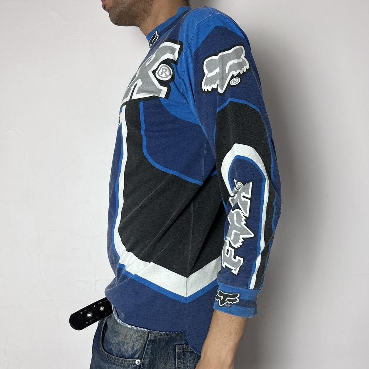 Fox Racing Vintage 90s Fox Racing Black/Blue Motocross T-Shirt - Large Size US L / EU 52-54 / 3 - 4 Thumbnail