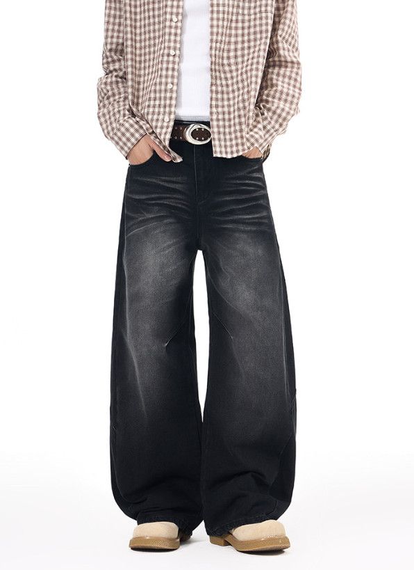 Vintage American-style patchwork washed distressed curved jeans Size US 32 / EU 48 - 1 Thumbnail