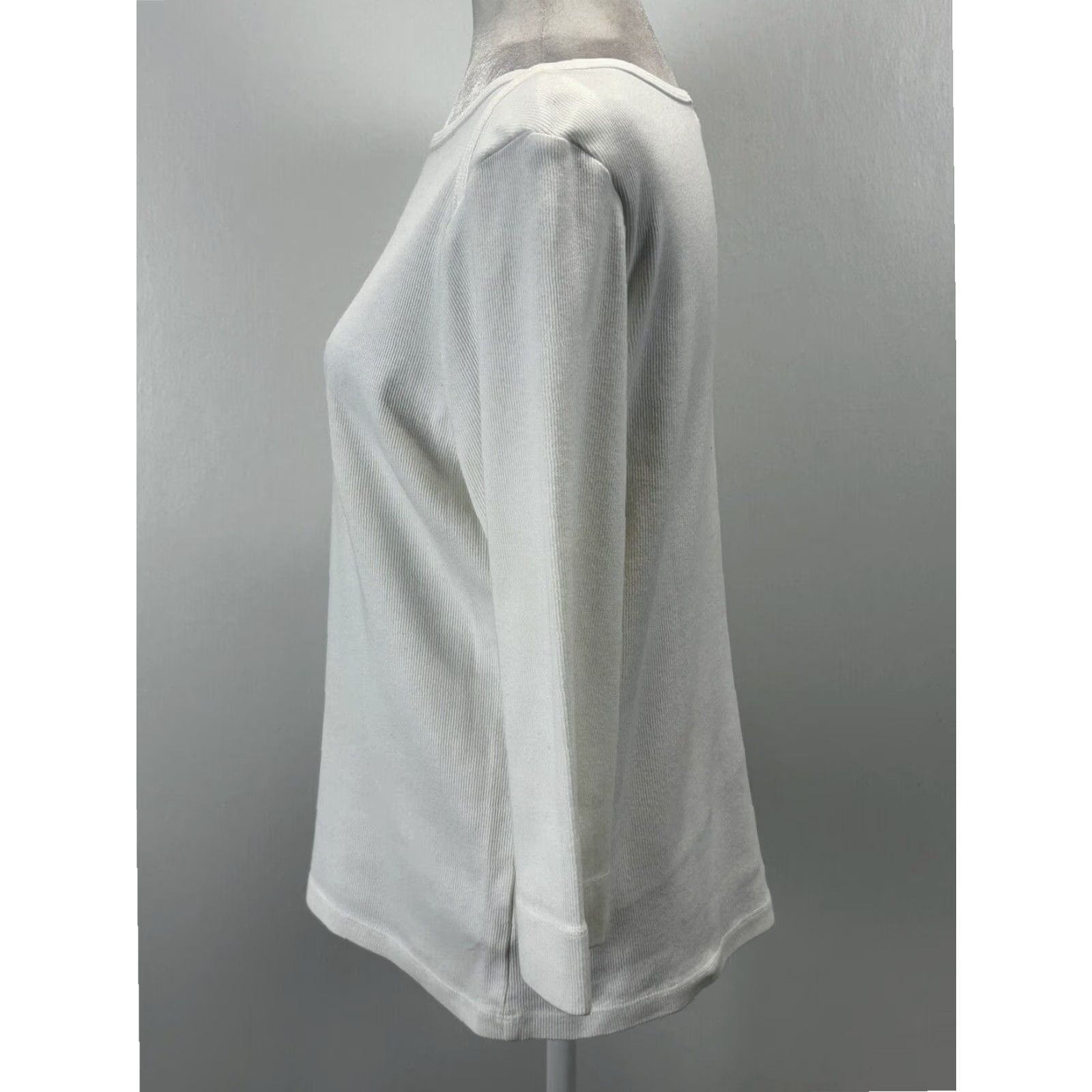 Vintage Fresh Produce Boat Neck Top Women's White Stretch Cotton Blend XL Long Sleeve Size XL / US 12-14 / IT 48-50 - 2 Thumbnail