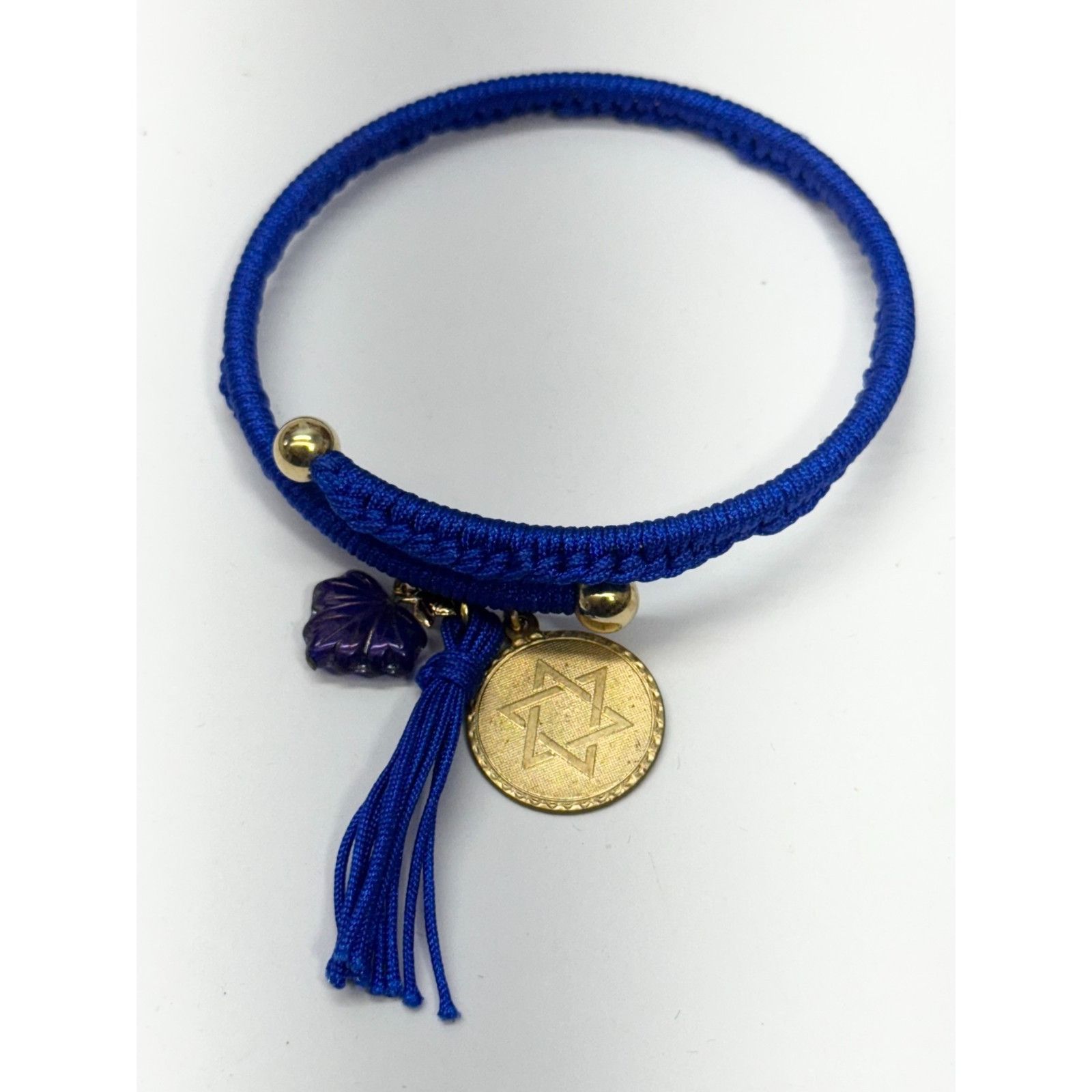 Vintage Vintage blue Jewish star glass leaf charm tassel bracelet ba Size ONE SIZE - 3 Thumbnail