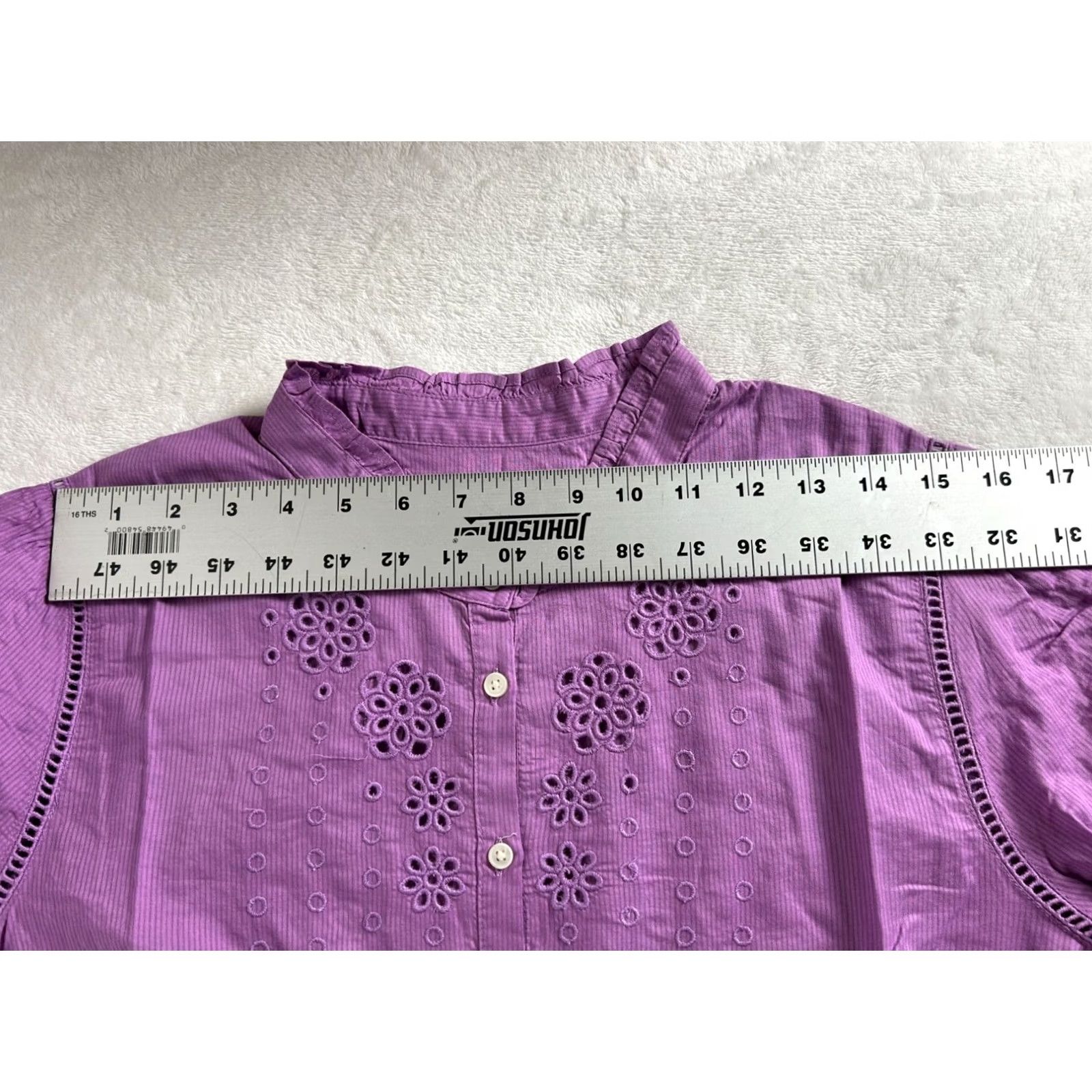 J.Crew J.Crew Womens Ruffle-Sleeve Top with Embroidered Eyelet Purple Medium AR971 New Size M / US 6-8 / IT 42-44 - 6 Thumbnail