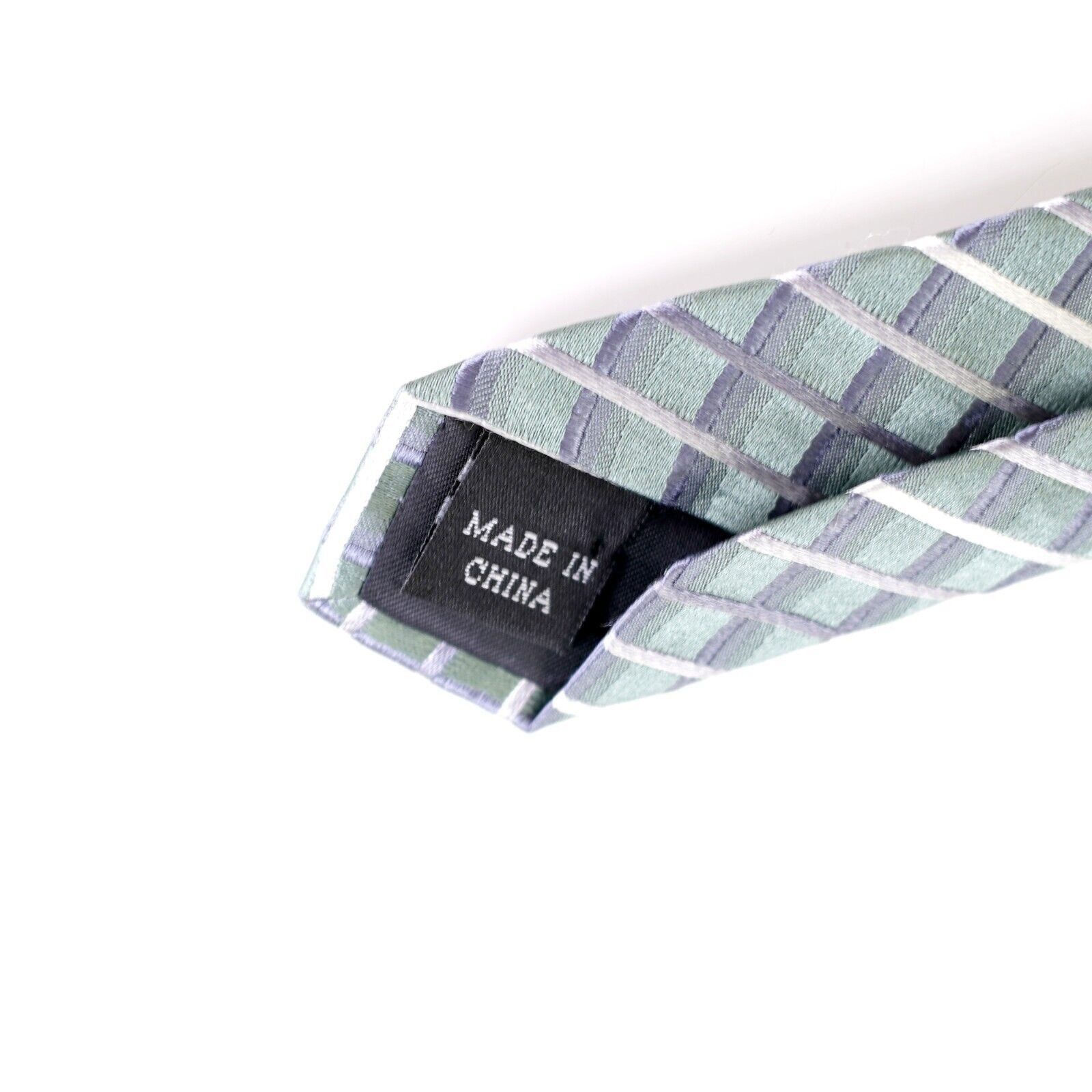 Kenneth Cole Kenneth Cole Reaction Green Gray Metallic Check Silk Tie Size ONE SIZE - 4 Thumbnail