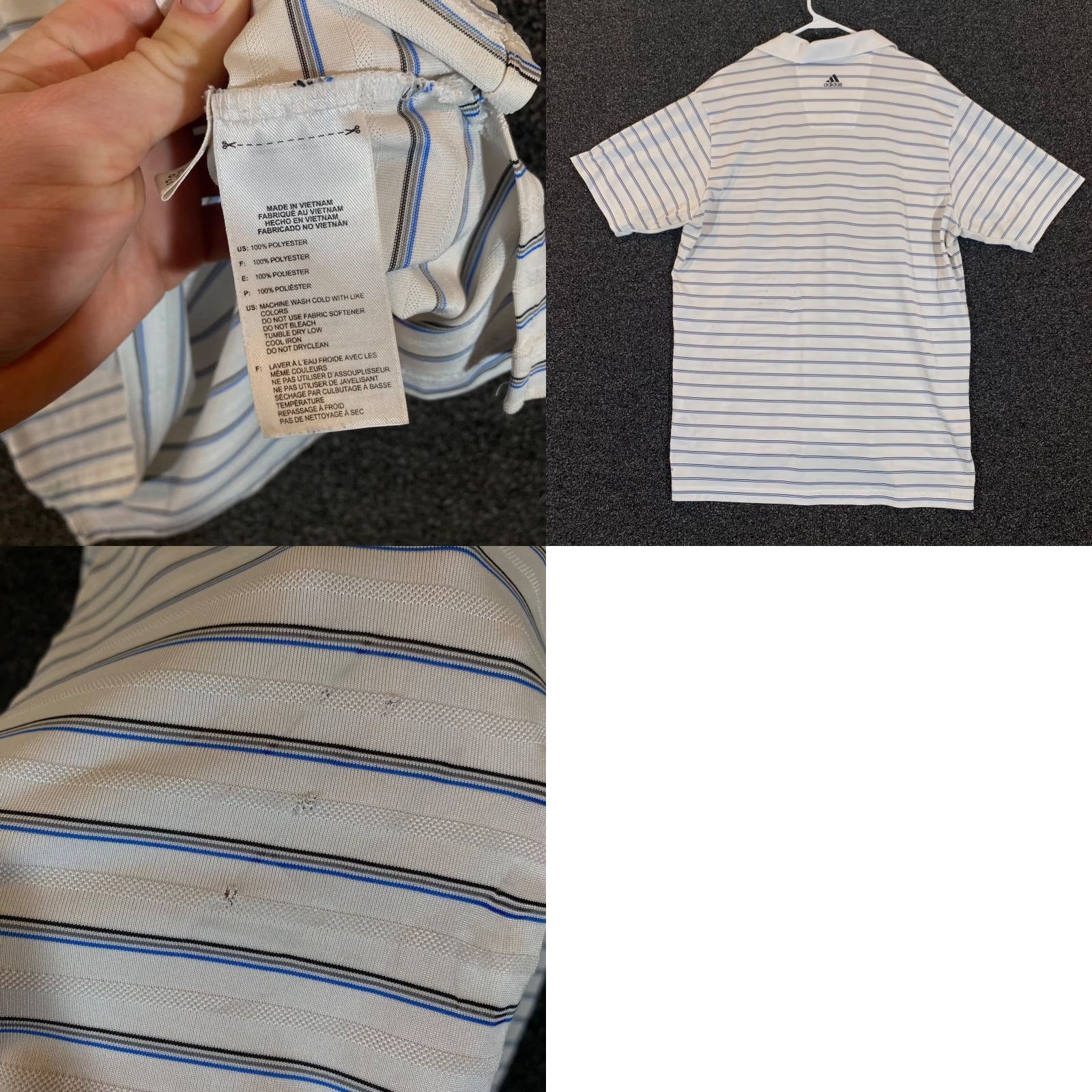 Adidas WINGED FOOT Polo Shirt Mens L White Blue Adidas Striped Performance Sport Golf Logo Shirt Size US L / EU 52-54 / 3 - 8 Thumbnail