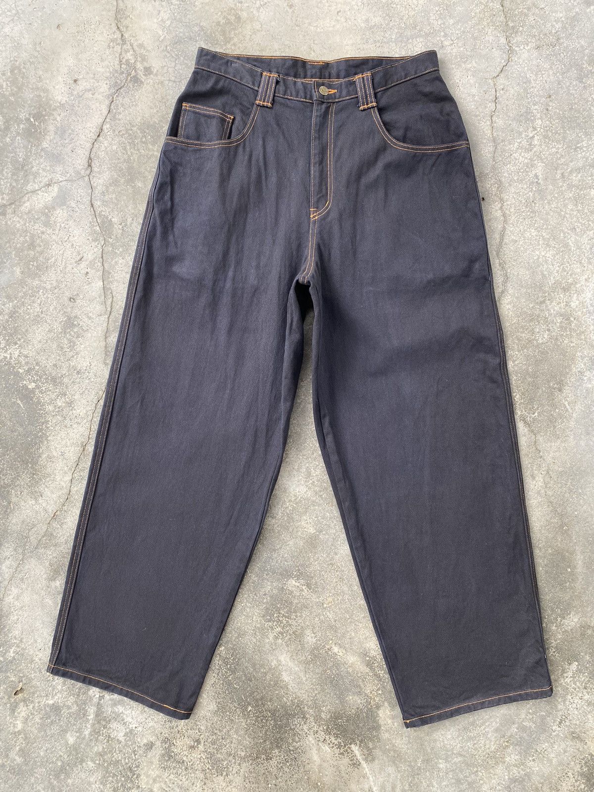 image of Vintage 90's Japan J Logo Big Pocket Baggy Pants - 5 Pocket in Blue Black, Men's (Size 34)