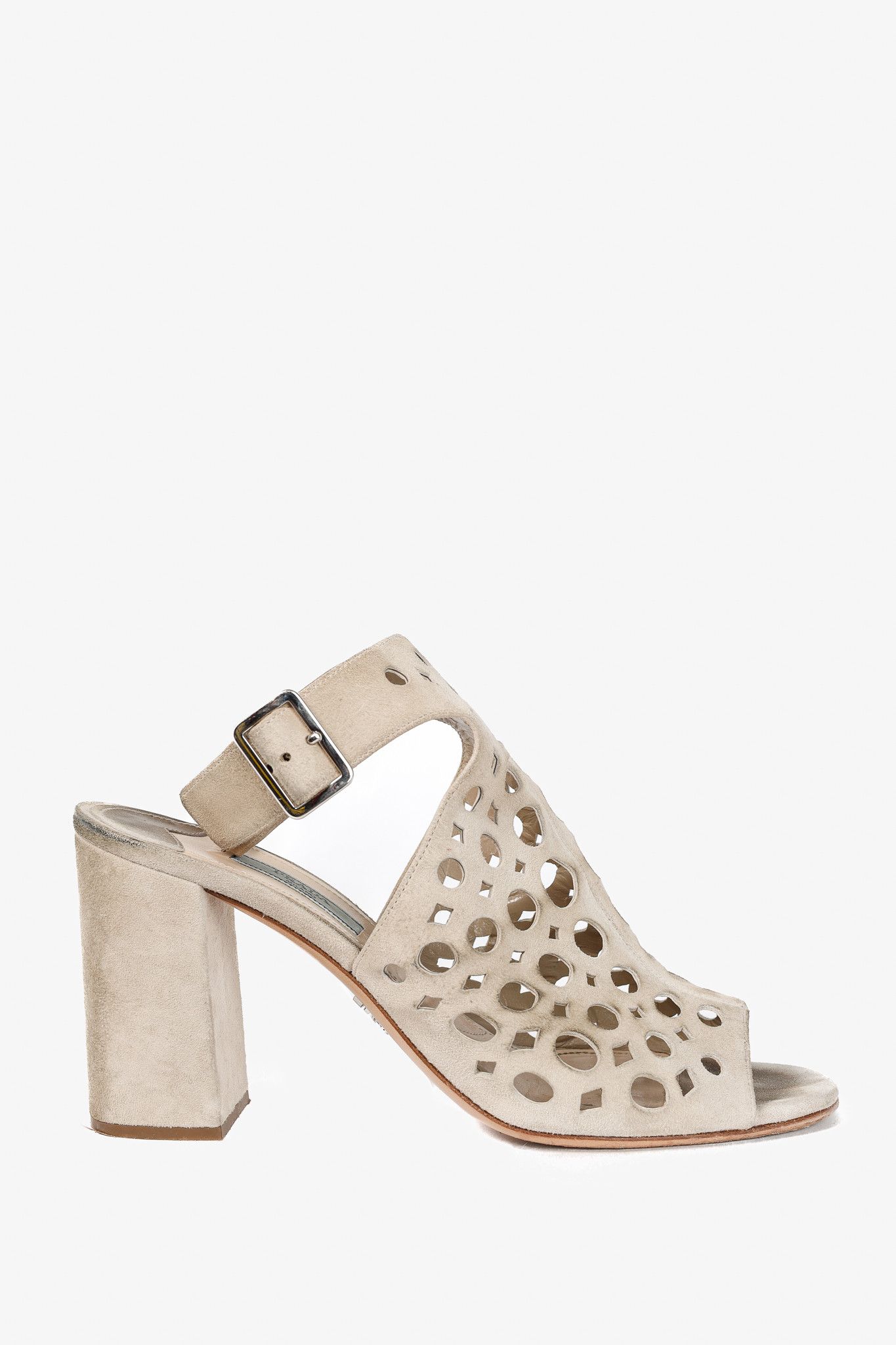 Prada Prada Quarzo Suede Laser Cut Ankle-Strap Sandals Size US 8.5 / IT 38.5 - 1 Thumbnail