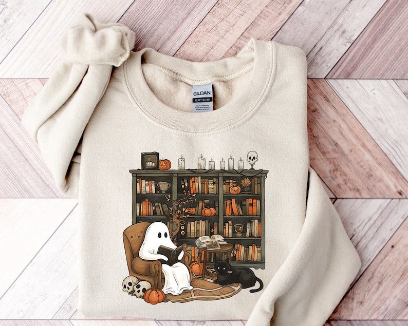 Designer Retro Ghost Reading Books Sweatshirt Size M / US 6-8 / IT 42-44 - 1 Thumbnail