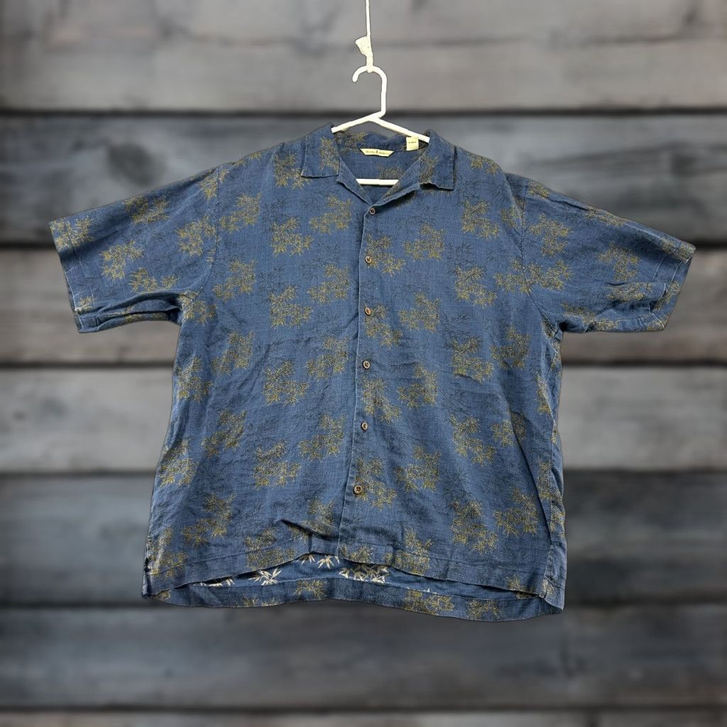 Tommy Bahama VINTAGE Tommy Bahama Shirt Mens L Blue Green Button Up Palm Leaves Short Sleeve Linen Floral Casual Hawaiian Size US L / EU 52-54 / 3 - 1 Thumbnail