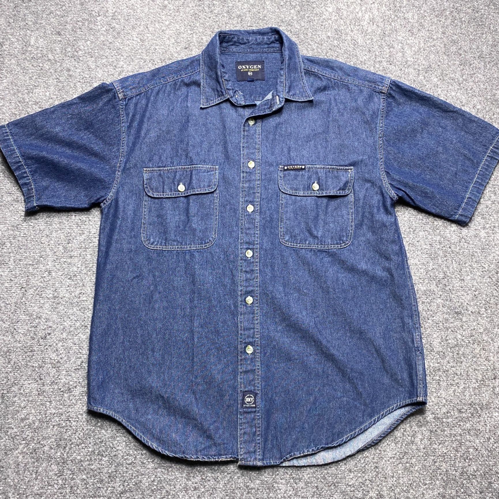 Denime VINTAGE Oxygen Jeans Company Denim Shirt Men Medium Blue Short Sleeve Button Down Pocket Size US M / EU 48-50 / 2 - 2 Thumbnail