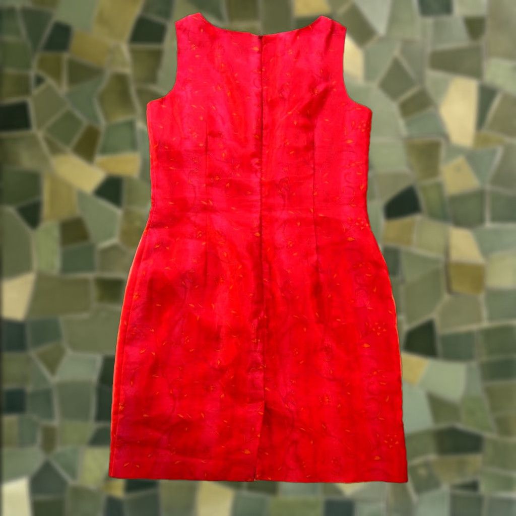 Vintage VINTAGE John Roberts Red Yellow Floral Satin Sleeveless Straight Tunic Tank Dress 10 Size L / US 10 / IT 46 - 1 Thumbnail