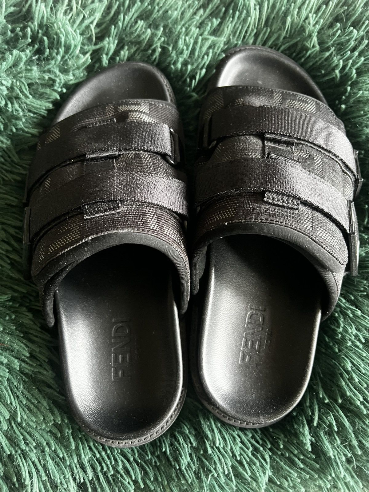 Fendi Fendi Black Monogram-Print Mesh Slides Size 8 Size US 8 / EU 41 - 3 Thumbnail
