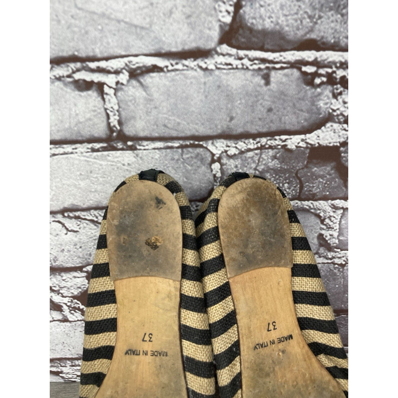 Other Ballerette Roma Tan Black Stripe Canvas Fabric Ballet Flats Size US 6.5 / IT 36.5 - 24 Thumbnail