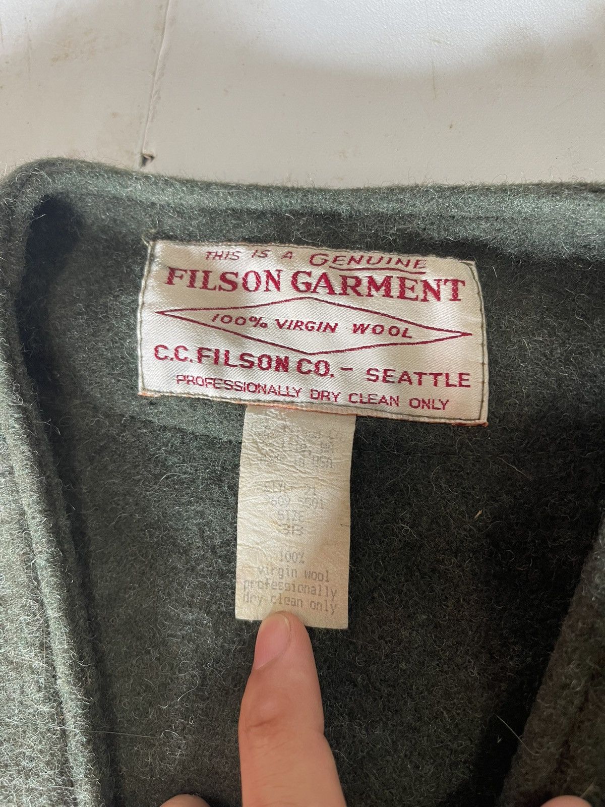 Filson × Vintage FILSON GARMENT MILITARY GREEN 100% WOOL Size 38R - 3 Thumbnail