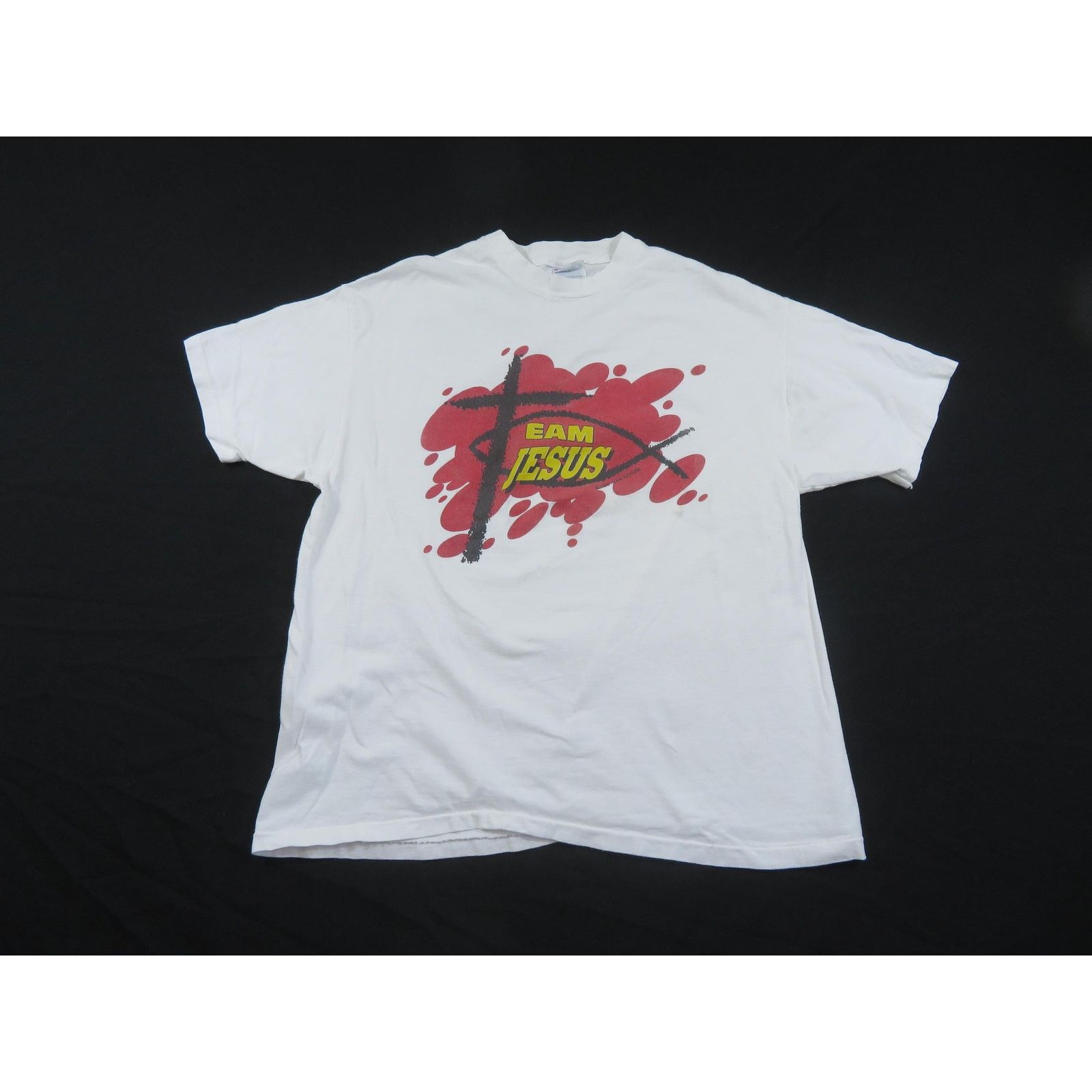 Hanes Team Jesus T-Shirt, White Red, Sz XL 1990s Size US XL / EU 56 / 4 - 1 Thumbnail