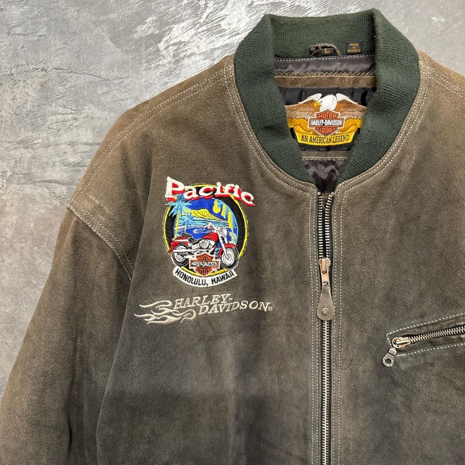 Harley Davidson × Vintage Vintage 90s Harley Davidson Motorcycles Suede Leather Jacket Size US L / EU 52-54 / 3 - 4 Thumbnail