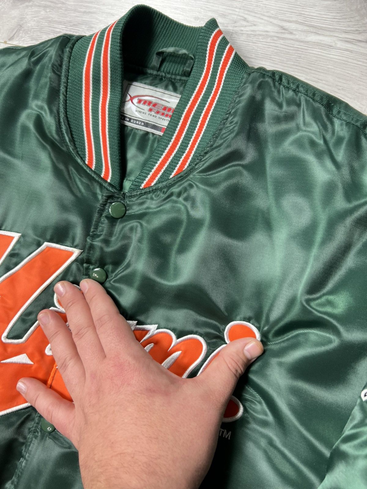Starter Vintage 90s NCAA Miami Hurricanes Satin Snap Bomber Jacket Size US XL / EU 56 / 4 - 4 Thumbnail