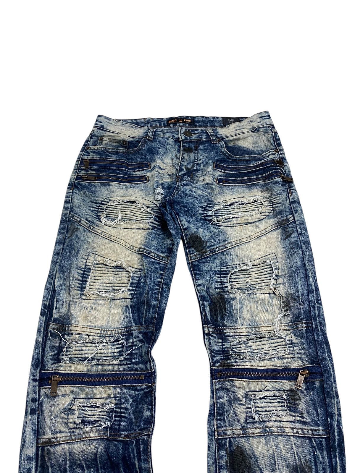 GOSTAR DE FUGA × Japanese Brand Ring of Fire Distressed Acid Washed Zipper Knee Honeycomb Size US 33 - 4 Thumbnail