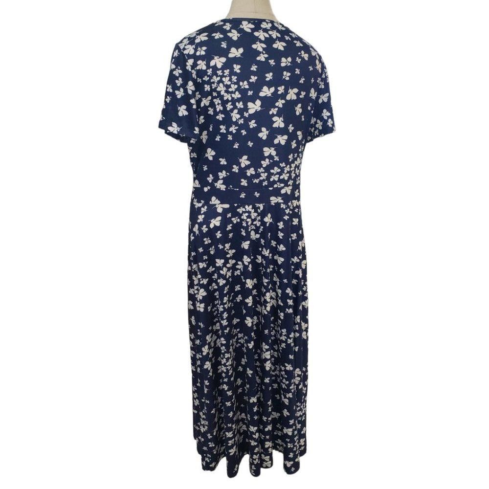 Designer CT508 Huhot Navy & White Floral Fake Wrap Dress XL Size XL / US 12-14 / IT 48-50 - 3 Thumbnail