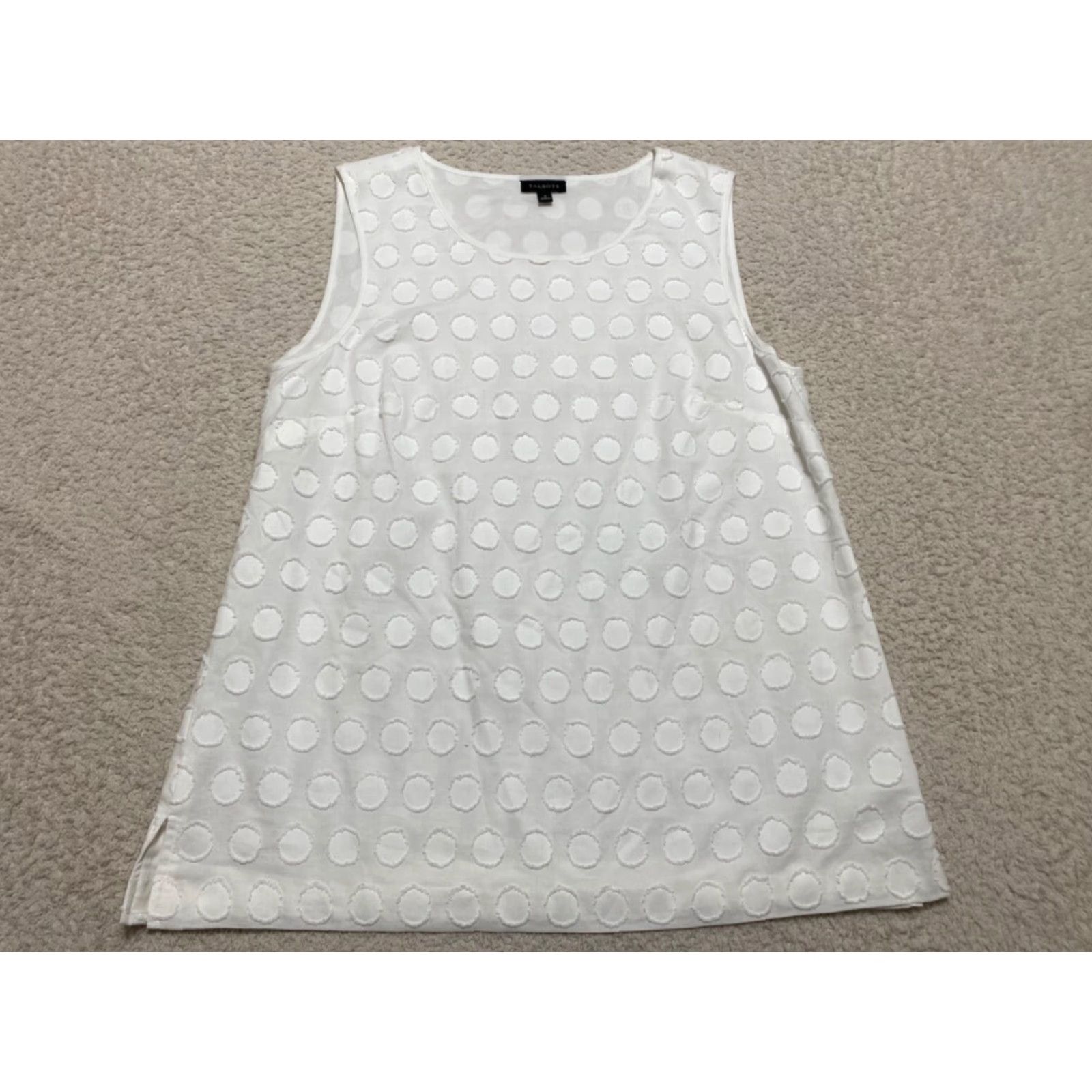Talbots VINTAGE Talbots Womens Top 4 White Geometric Sleeveless Pullover Cotton Round Neck Blouse Size S / US 4 / IT 40 - 2 Thumbnail