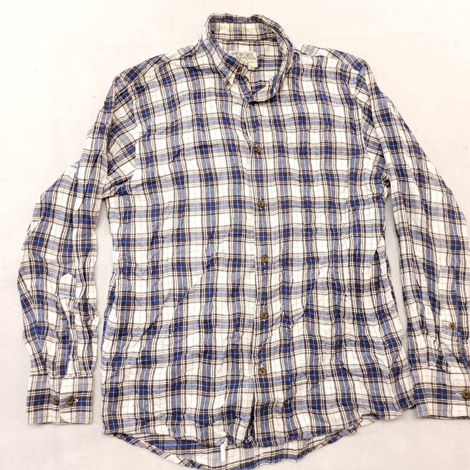 Cabelas Cabelas Tartan Flannel Shirt Adult Mens Size M White Blue Size US M / EU 48-50 / 2 - 2 Thumbnail