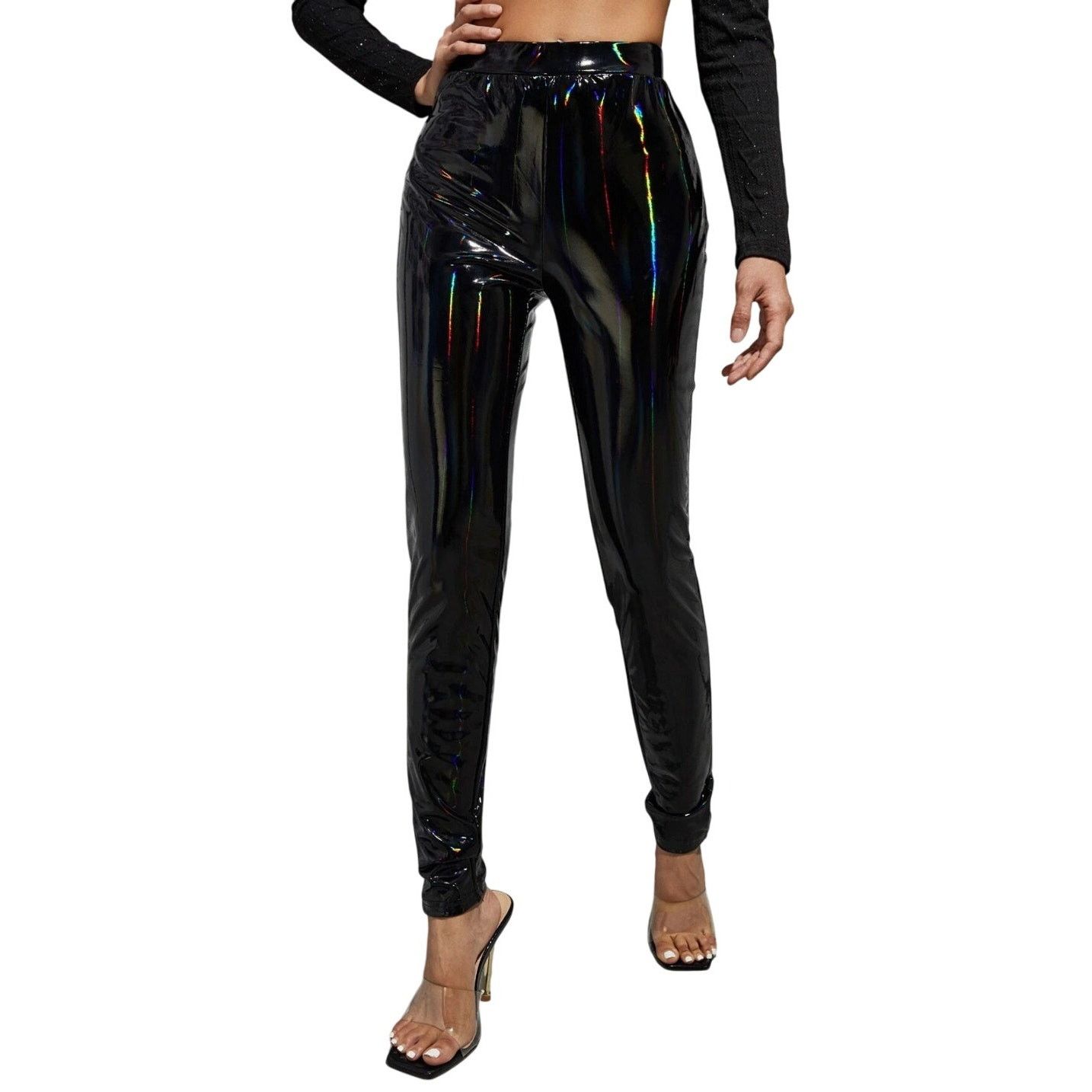 Shein Holographic PU Leather Pants in Black, Size M Size 30" / US 8 / IT 44 - 1 Thumbnail