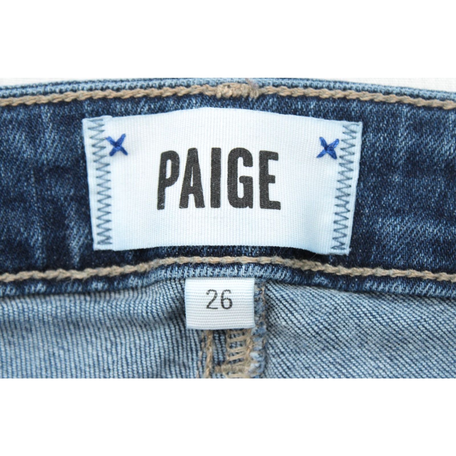Paige Paige Hoxton Ankle Peg Jeans Mid Rise Skinny Med Wash Womens 26 Raw Hem Stretch Size 26" / US 2 / IT 38 - 6 Thumbnail