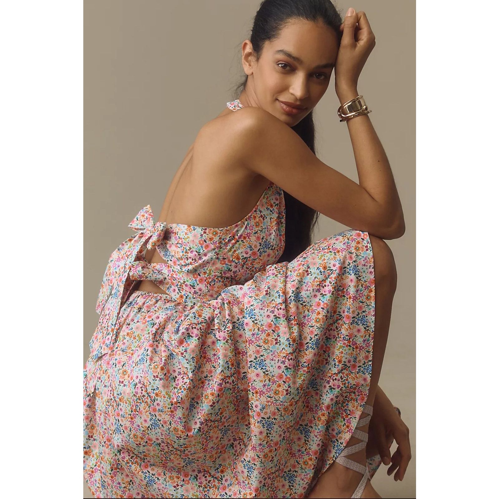 Anthropologie NWT Atsu Halter Bow-Back A-Line Midi Dress $228 SMALL Pink Size S / US 4 / IT 40 - 3 Thumbnail