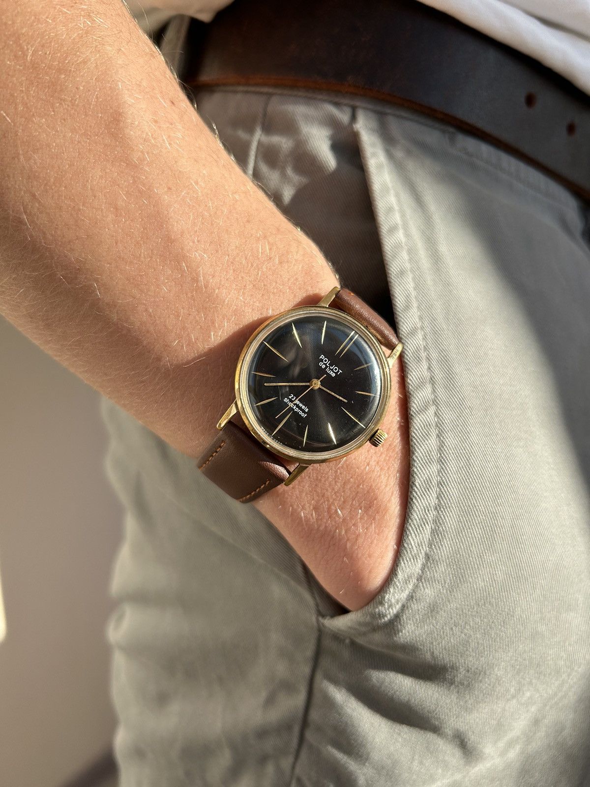 image of Vintage Watch Poljot Gold Plated Mechanical Authentic 1980S in Black, Men's