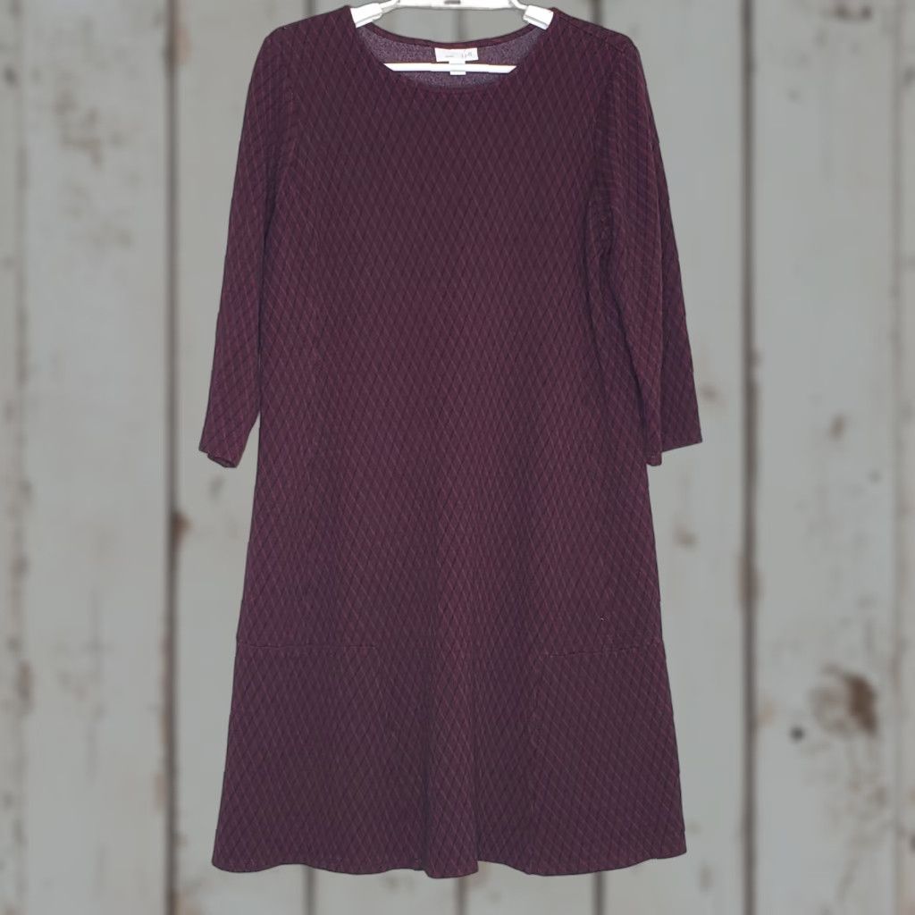 J. Jill J.Jill Ponte Shift Dress Petite Medium Maroon Argyle Print 3/4 Sleeve Stretch Size M / US 6-8 / IT 42-44 - 1 Thumbnail