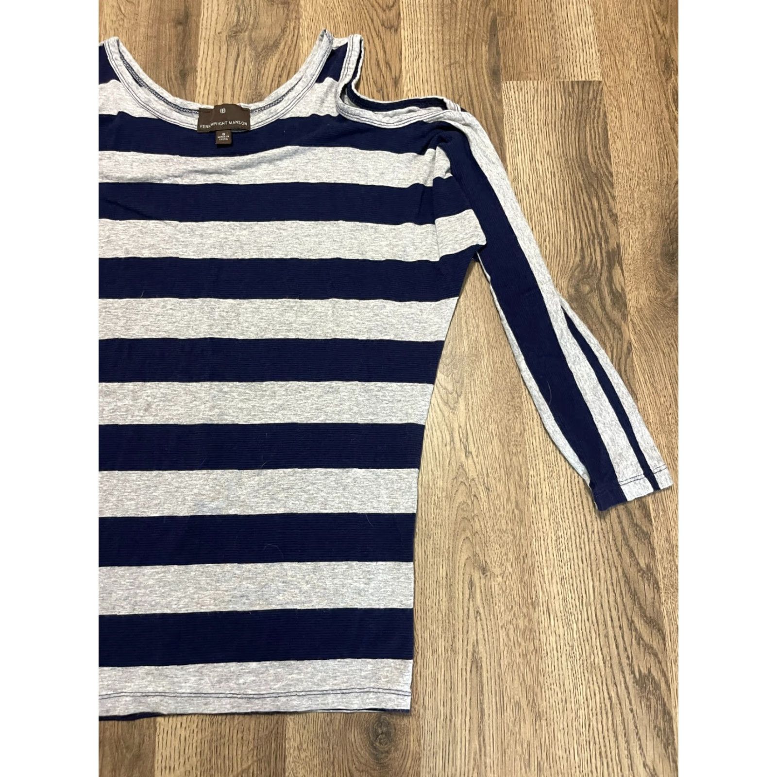 Vintage Fenn Wright Manson Shirt Womens Size Small Blue Gray Striped Cold Shoulder Shirt T-Shirt Casual 3/4 Sleeve Pullover Regular Womens Gift? Size S / US 4 / IT 40 - 4 Thumbnail