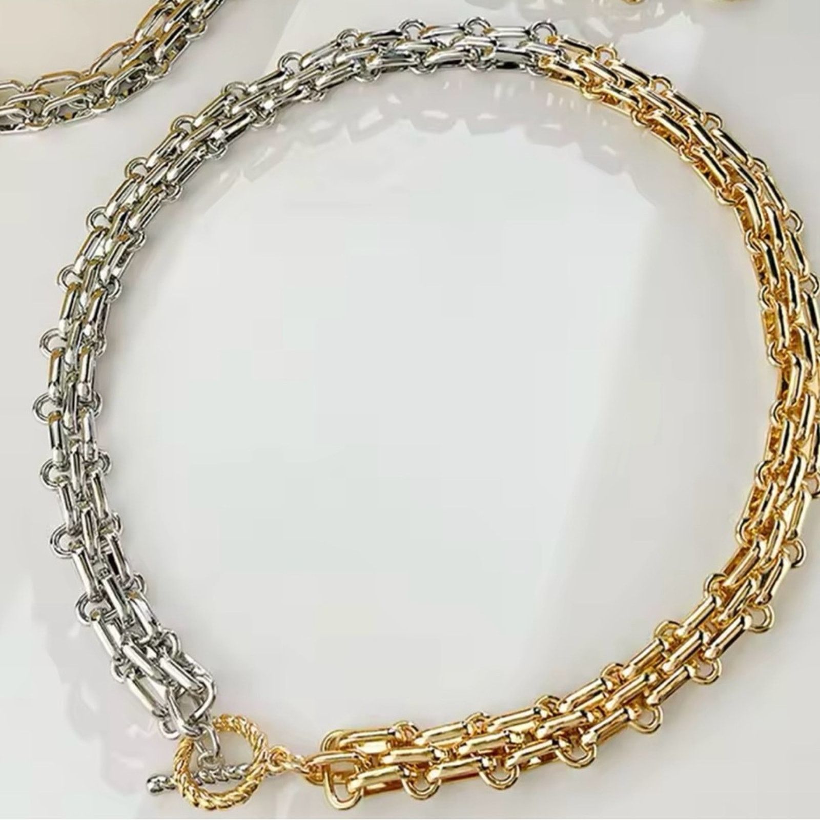 Other Two Tone Thick Wide Link Chains Chunky Necklace for Woman Size ONE SIZE - 1 Thumbnail