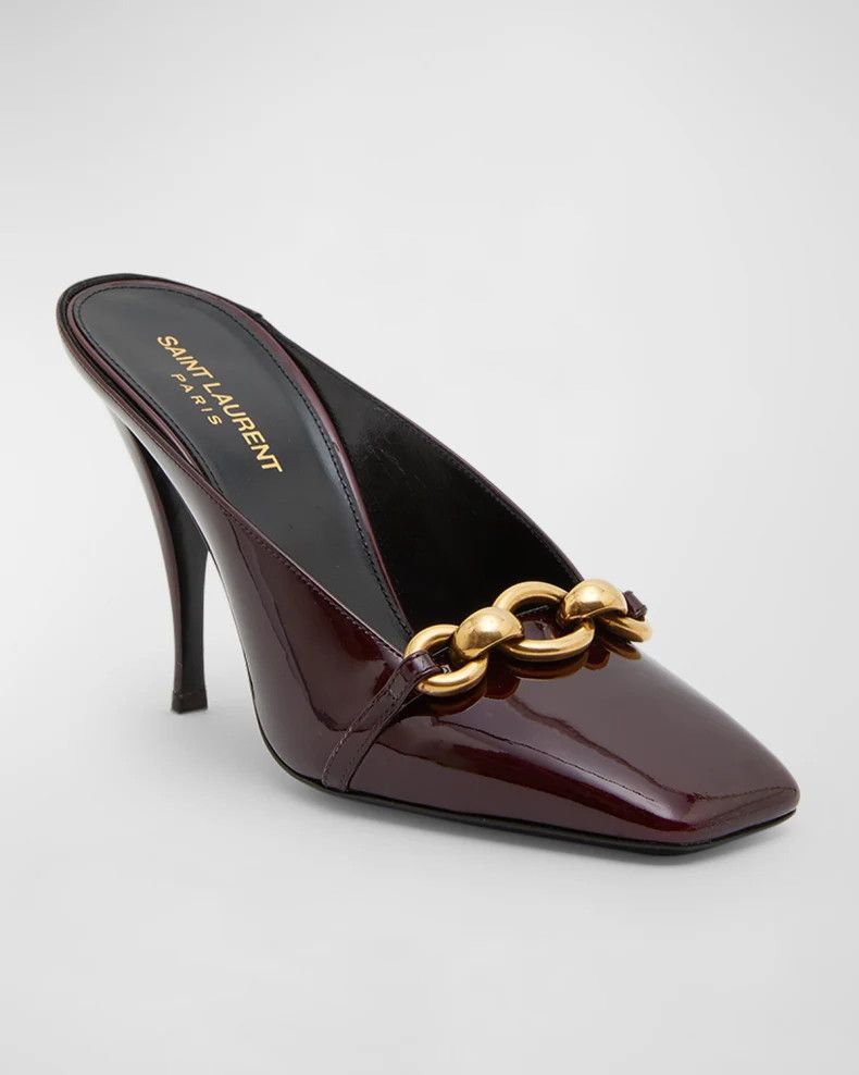 Saint Laurent Paris o1s1wg111024 Maillon Chain Leather Mule Pumps Red Bordeaux Size US 7.5 / IT 37.5 - 4 Thumbnail