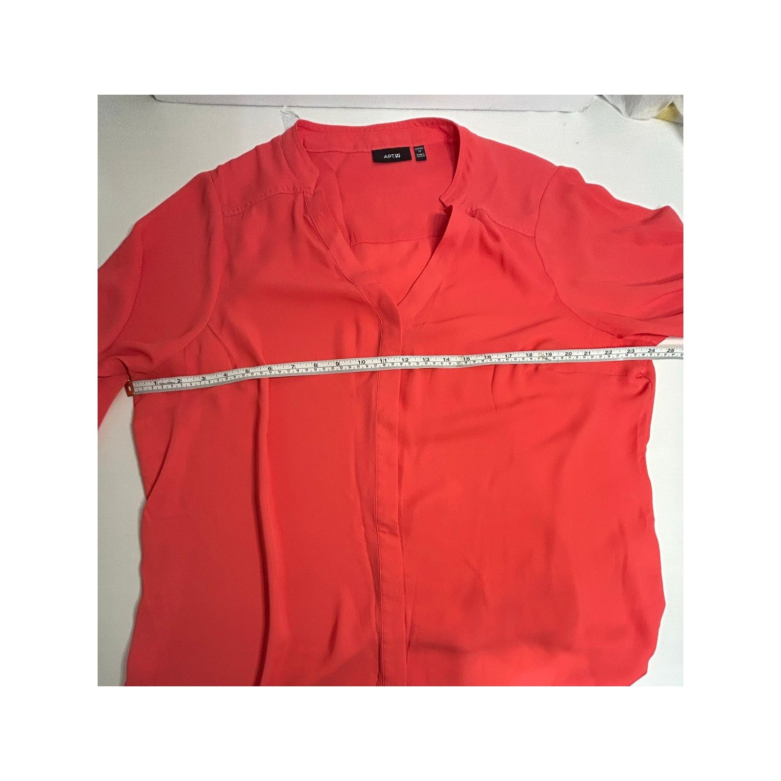 Apt. 9 Apt. 9 Coral Collarless Tunic Blouse Roll Tab Sleeves 1X Size XXL / US 16-18 / IT 52-54 - 11 Thumbnail