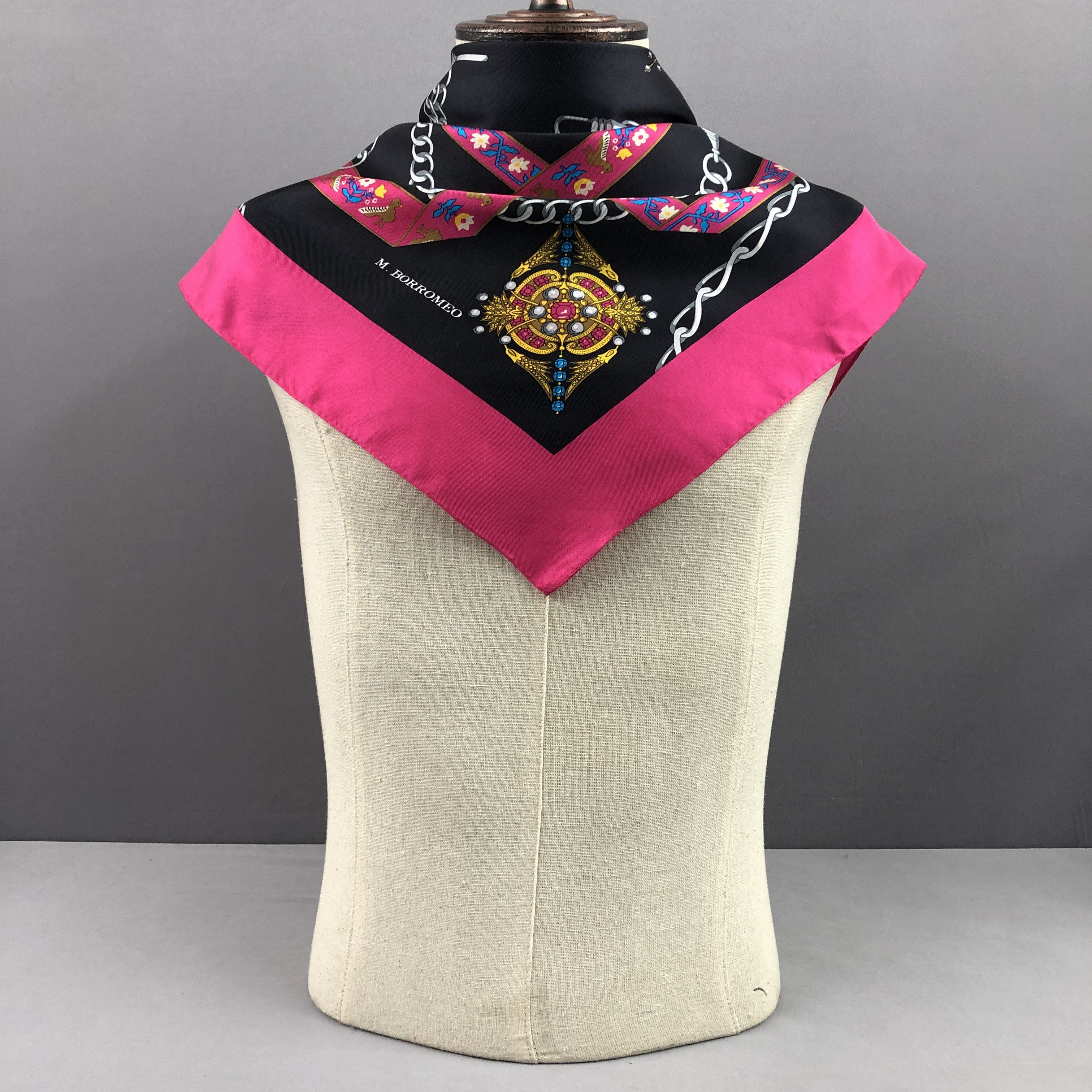 Vintage Vintage M.Borromeo SILK Scarf Twill Stole Wraps Scarves Size ONE SIZE - 1 Thumbnail