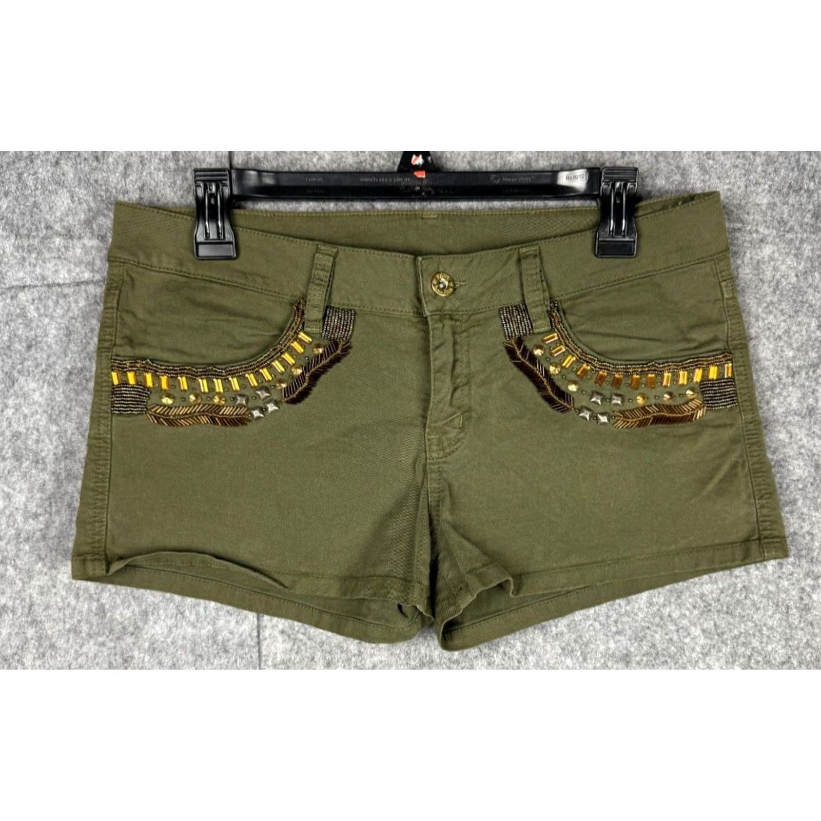 Vintage VINTAGE Agua Bendita Shorts Women's 10 Embellished B. Salvaje Short Cotton Green Chino Twill Women's 10 Green Size 32" / US 10 / IT 46 - 2 Thumbnail