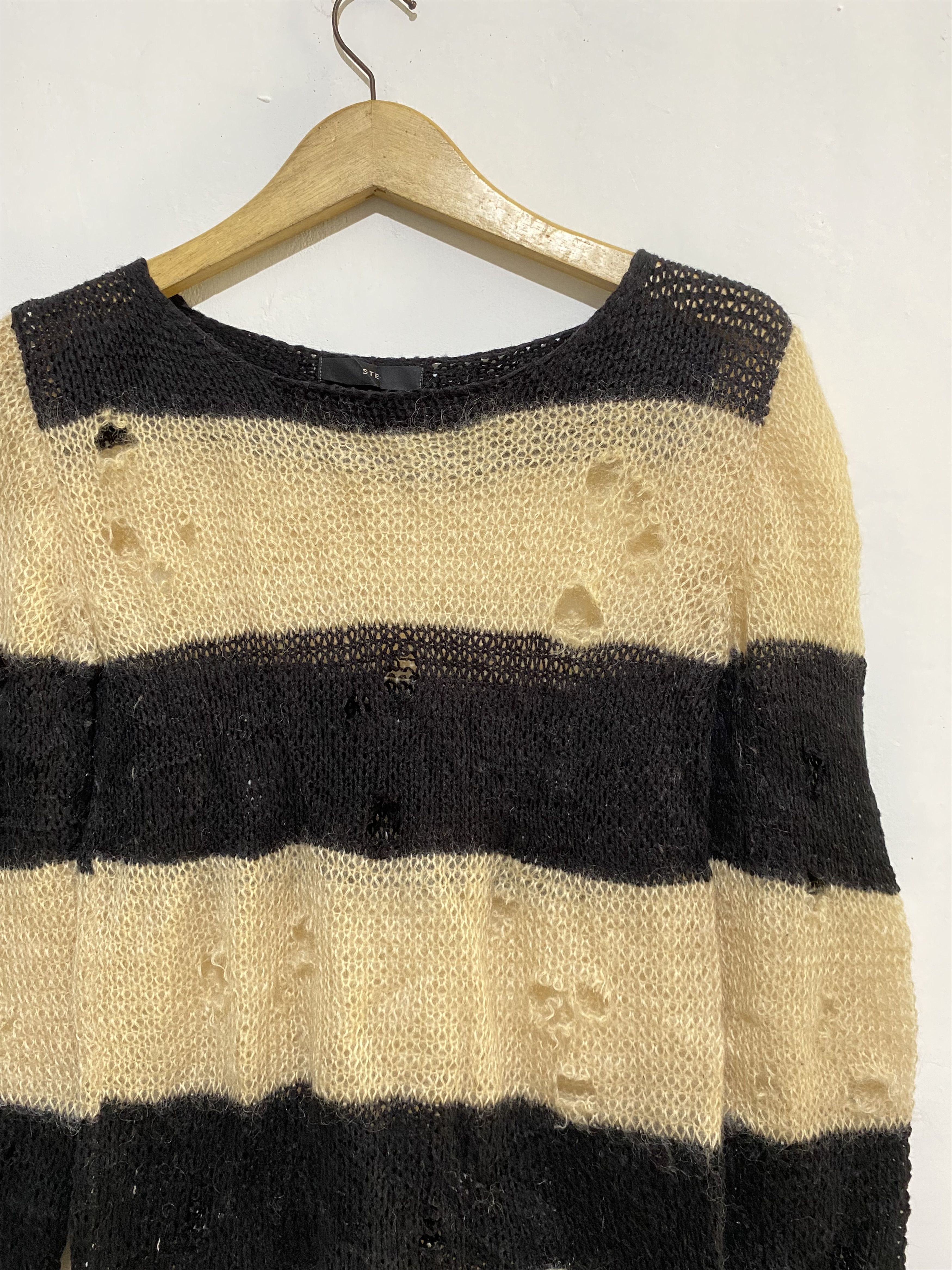 Beauty Beast Japanese Cdg style STE distressed fishnet stripe knit Size US M / EU 48-50 / 2 - 2 Thumbnail