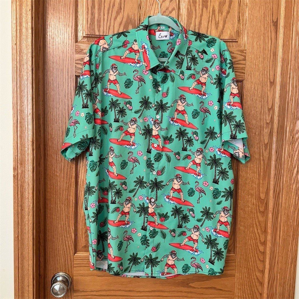 Other EUOW Hawaiian Shirt Men's XL Green Surfing Santa Flamingo T Size US XL / EU 56 / 4 - 1 Thumbnail