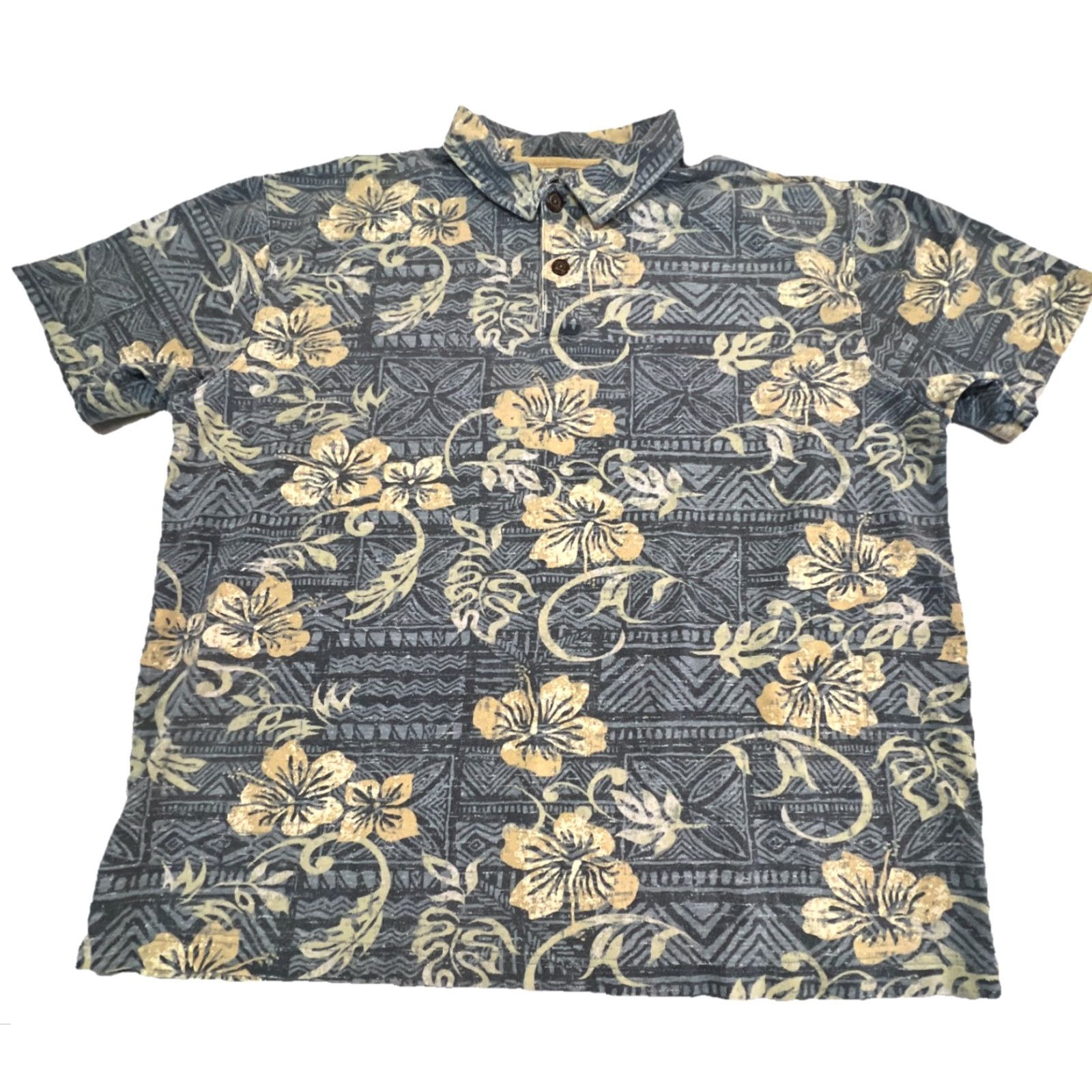 Vintage VINTAGE Crazy Shirt Hawaiian Polo Shirt Men’s Large Casual 1990s Cotton Blue Tan Floral Hibiscus Size US L / EU 52-54 / 3 - 2 Thumbnail