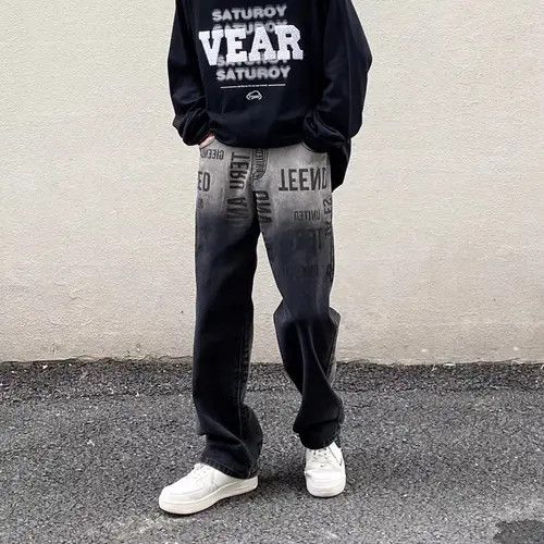 VIBE High Street Washed Distressed Gradient Letter Print Jeans Size US 30 / EU 46 - 7 Thumbnail