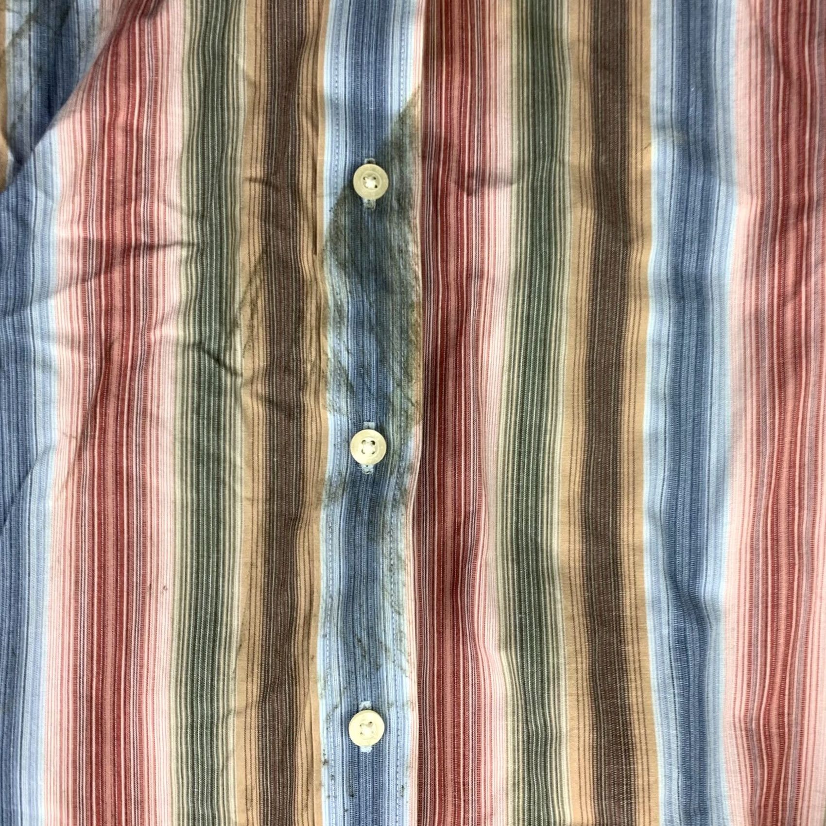 Vintage R&G Men's Cotton Dress Shirt XL Blue/Brown/Red/Green Stripe Flip Cuff Size 46R - 4 Thumbnail