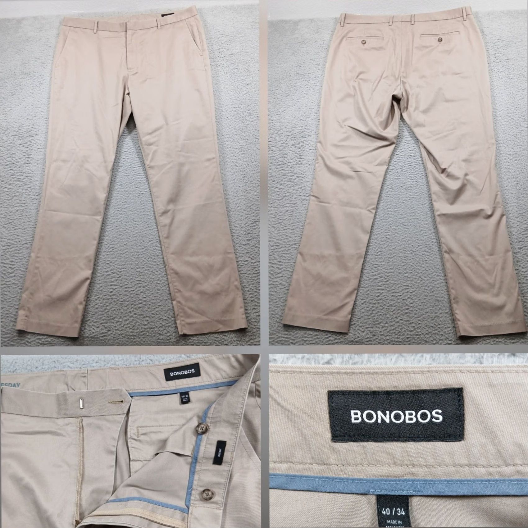 Bonobos Bonobos Chino Pants Men's 40x34 Tan Khaki Athletic Fit Stretch Cotton Slacks Size US 40 / EU 56 - 2 Thumbnail