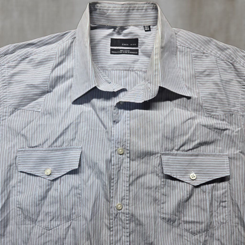 Zara Zara Man Shirt Blue Button Up Long Sleeve 100% Cotton Adult Men's XL Extra Large Size US XL / EU 56 / 4 - 1 Thumbnail