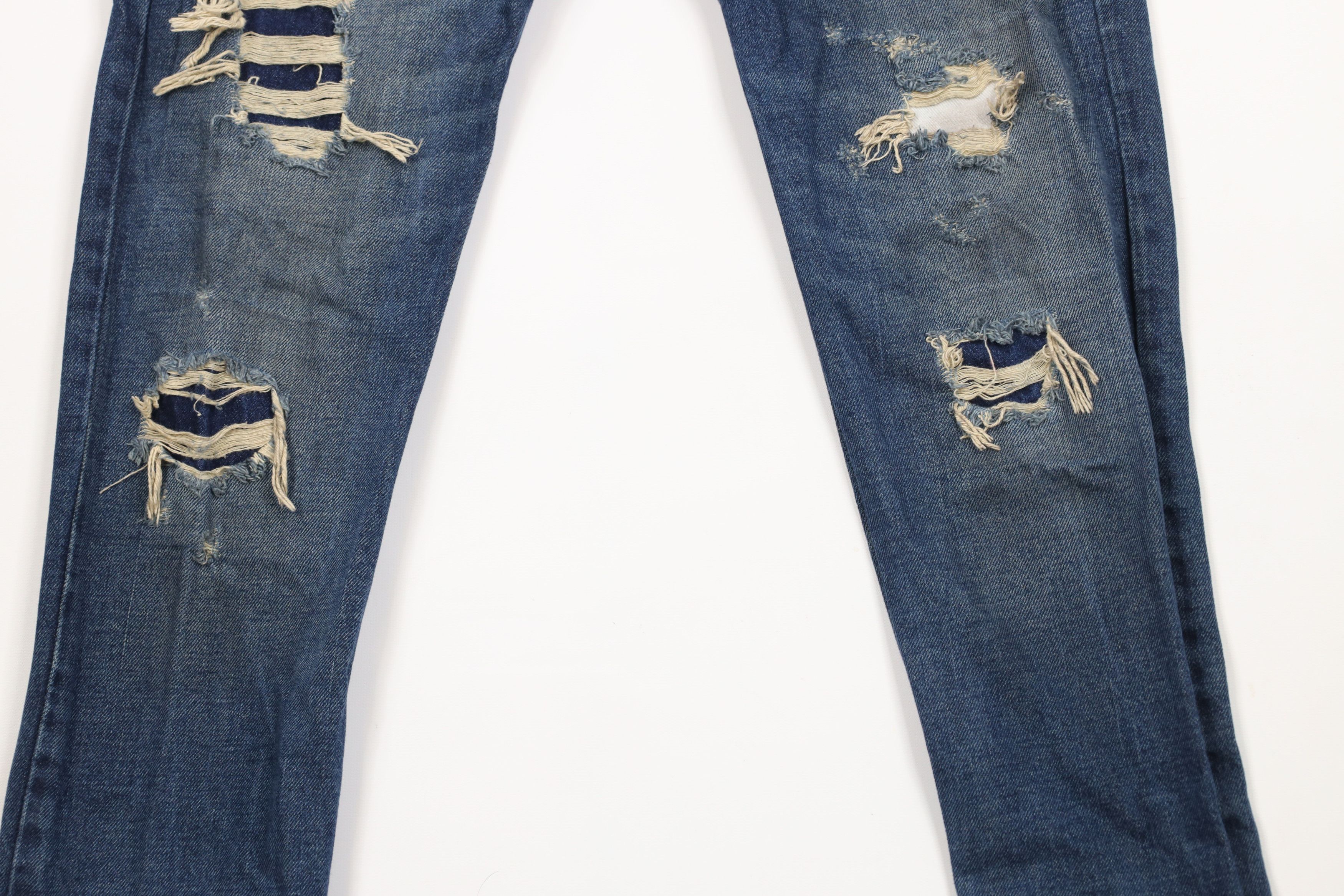 Levi's × Vintage Vintage Y2K Levis Ripped Slim Fit Denim Jeans Blue Cotton Size US 33 - 3 Thumbnail