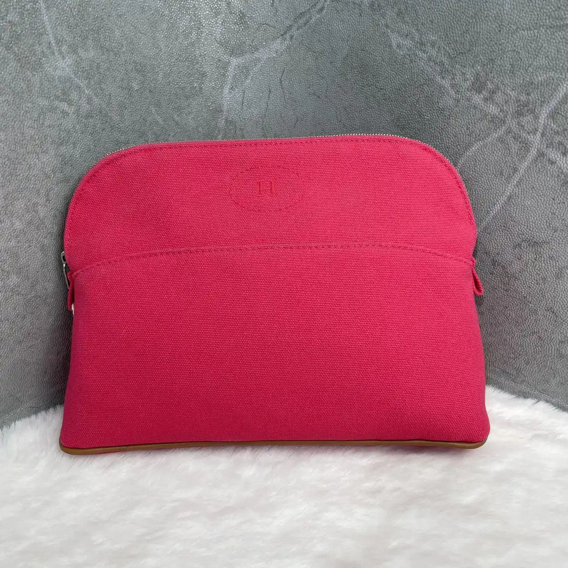 Hermes Hermes Bolide Medium red canvas embroidery clutch silver hardware B Size ONE SIZE - 1 Thumbnail