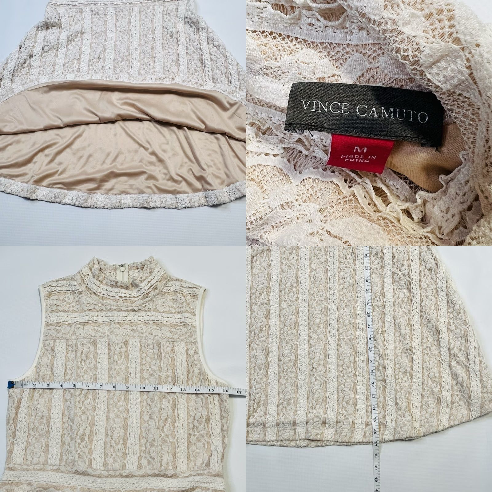 Vince Camuto Vince Camuto Dress Women’s Size Medium Ivory Victorian Lace Sleeveless Mock Neck Knee Length A-Line Formal Wedding Party/Cocktail Cowgirl 2020s Womens Size M / US 6-8 / IT 42-44 - 8 Thumbnail