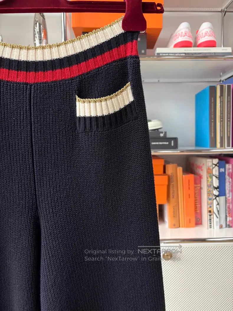Gucci Gucci Size S Dark blue wool knitted casual wide-leg pants Size 42" / US 20 - 4 Thumbnail