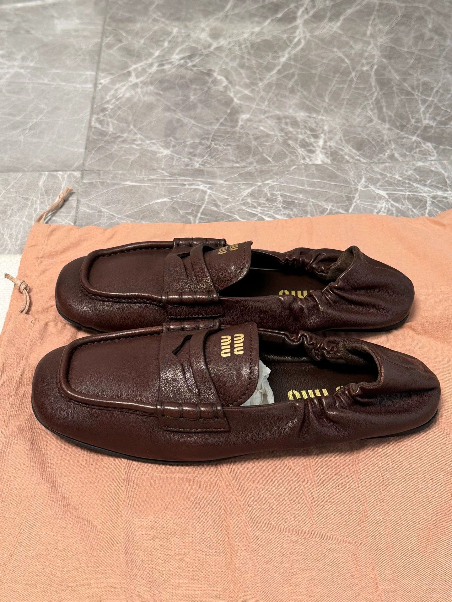 Miu Miu Miu Miu stone brown slip-on Nappa loafer Jang Won-young Size US 4.5 / IT 34.5 - 3 Thumbnail