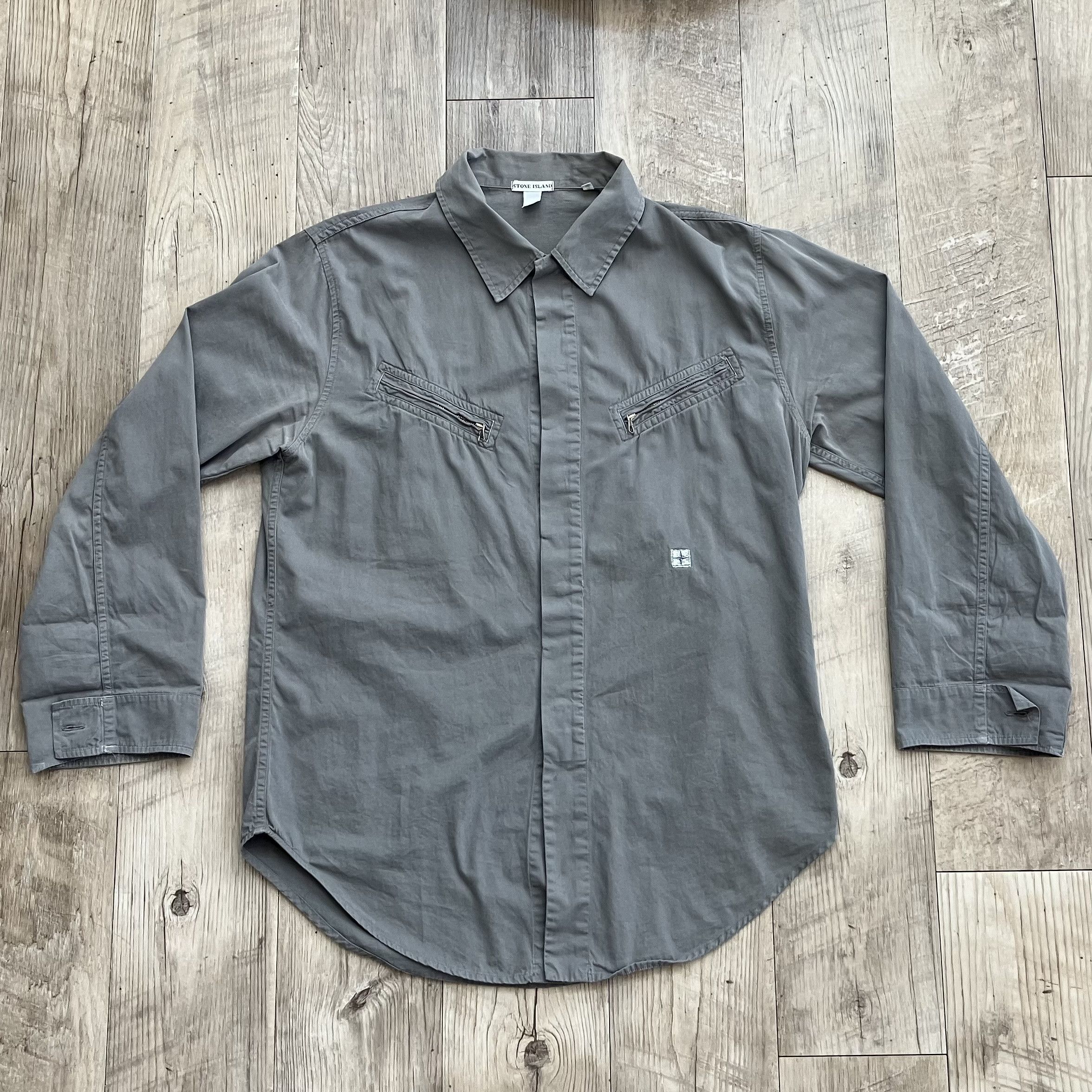 Stone Island Stone Island Vintage Zip Pocket Button Down LS Shirt L Gray Size US L / EU 52-54 / 3 - 2 Thumbnail