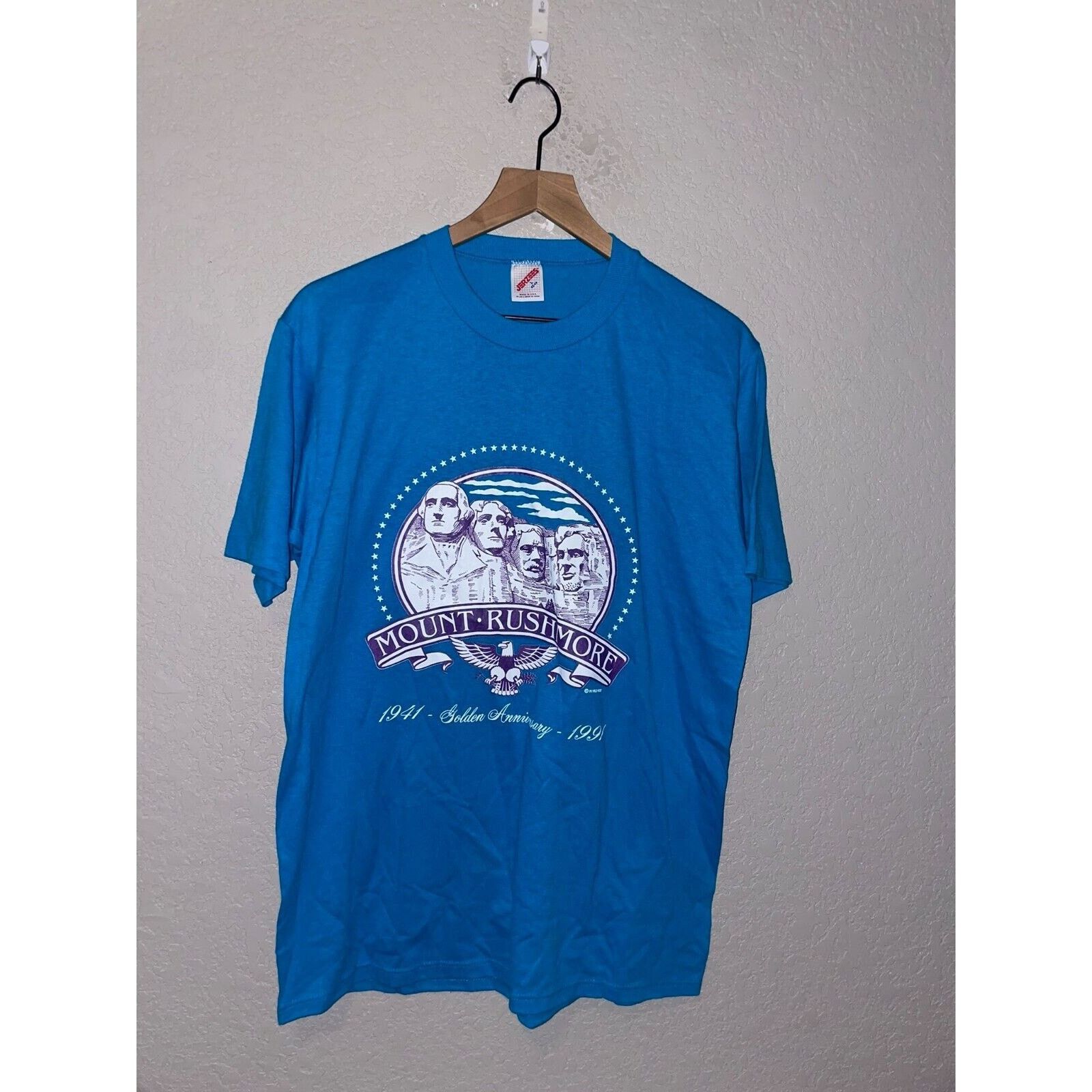 Jerzees Vintage Mount Rushmore Shirt Golden Anniversary Blue Tee 90s Size US L / EU 52-54 / 3 - 1 Thumbnail